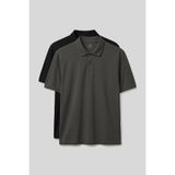 TOMMY LIFE Polo Yaka Büyük Beden 2li Paket Siyah-Haki Erkek T-Shirt - 88511