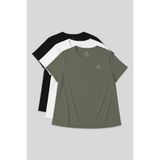 TOMMY LIFE Rahat Form 3lü Paket Siyah-Beyaz-Haki Büyük Beden Kadın T-Shirt-97308