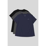 TOMMY LIFE Rahat Form 3lü Paket Siyah-İndigo-Koyu Gri Büyük Beden Kadın T-Shirt-97308