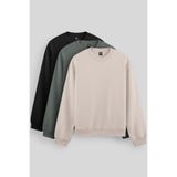 TOMMY LIFE Rahat Form Basic O Yaka 3lü Paket Siyah-Bej-Çağla Erkek Sweatshirt 88053
