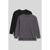 TOMMY LIFE Rahat Form O Yaka 2li Paket Siyah-Koyu Gri Kadın Tunik Sweatshirt - 97305