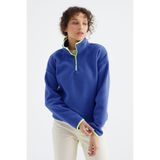 TOMMY LIFE Saks Yarım Fermuar Etek Ucu Büzgülü Dik Yaka Standart Kalıp Kadın Polar Sweatshirt - 97234
