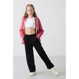TOMMY LIFE Siyah Cepli Ön Dikiş Detaylı Geniş Paça Kız Çocuk Eşofman Altı -75144