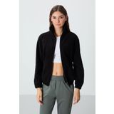 Tommy Life Siyah Kalın Yumuşak Dokulu Dik Yaka Oversize Nakışlı Polar Kadın Sweatshirt - 97293