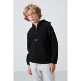 TOMMY LIFE Siyah Kalın Yumuşak Dokulu Standart Fit Nakışlı Polar Erkek Çocuk Sweatshirt - 11230