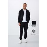 Tommy Life Siyah Kompakt Pamuklu Kalın Pürüzsüz Dokulu Kapüşonlu Comfort Fit Erkek Eşofman Takım - 85262