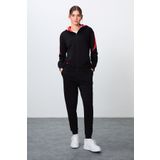 Tommy Life Siyah Kompakt Pamuklu Kalın Pürüzsüz Dokulu Kapüşonlu Oversize Fit Kadın Eşofman Takım - 95343
