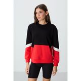 TOMMY LIFE Siyah Kompakt Pamuklu Kalın Pürüzsüz Dokulu O Yaka Standart Kalıp Kadın Sweatshirt - 97289