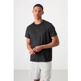 TOMMY LIFE Siyah Nefes Alan Dokulu Ince Esnek Standart Fit Erkek Performans T-shirt - 88384