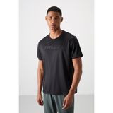 Tommy Life Siyah Nefes Alan Dokulu İnce Esnek Standart Fit Erkek Performans T-Shirt - 88385 - XL