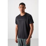 TOMMY LIFE Siyah Nefes Alan Dokulu Ince Esnek Standart Fit Erkek Performans T-shirt - 88385