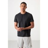 Tommy Life Siyah Nefes Alan Dokulu İnce Esnek Standart Fit Erkek Performans T-Shirt - 88388 - 2XL