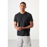 TOMMY LIFE Siyah Nefes Alan Dokulu Ince Esnek Standart Fit Erkek Performans T-shirt - 88388