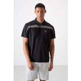 TOMMY LIFE Siyah Nefes Alan Dokulu Ince Esnek Standart Fit Polo Yaka Erkek Performans T-shirt - 88393