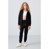 TOMMY LIFE Siyah Pamuklu İçi Tüylü Yumuşak Dokulu Standart Fit Nakışlı Kız Çocuk Eşofman Takım - 75148