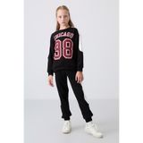 TOMMY LIFE Siyah Pamuklu İçi Tüylü Yumuşak Dokulu Standart Fit Nakışlı Kız Çocuk Eşofman Takım - 75170