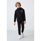 Tommy Life Siyah Pamuklu Kalın İçi Tüylü Yumuşak Dokulu Standart Fit Baskılı Erkek Çocuk Eşofman Takım - 11253 - Siyah - Siyah - 9 - 10 Yaş