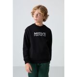 TOMMY LIFE Siyah Pamuklu Kalın İçi Tüylü Yumuşak Dokulu Standart Fit Baskılı Erkek Çocuk Sweatshirt - 11216