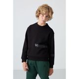 TOMMY LIFE Siyah Pamuklu Kalın İçi Tüylü Yumuşak Dokulu Standart Fit Baskılı Erkek Çocuk Sweatshirt - 11238