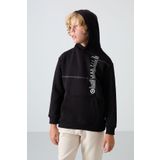 TOMMY LIFE Siyah Pamuklu Kalın İçi Tüylü Yumuşak Dokulu Standart Fit Baskılı Erkek Çocuk Sweatshirt - 11239