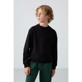 Tommy Life Siyah Pamuklu Kalın İçi Tüylü Yumuşak Dokulu Standart Fit Nakışlı Erkek Çocuk Sweatshirt - 11232