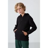 Tommy Life Siyah Pamuklu Kalın İçi Tüylü Yumuşak Dokulu Standart Fit Nakışlı Erkek Çocuk Sweatshirt - 11244
