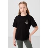 TOMMY LIFE Siyah Pamuklu O Yaka Oversize Fit Baskılı Kız Çocuk T-Shirt - 75178