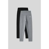 TOMMY LIFE Slim Fit 2li Paket Siyah-Gri Melanj Kadın Kapri Tayt - 93097