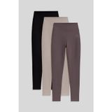 TOMMY LIFE Slim Fit 3lü Paket Koyu Bej-Kahverengi-Siyah Kadın Tayt - 94011