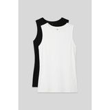 TOMMY LIFE Slim Fit Basic O Yaka 2li Paket Siyah-Beyaz Kadın Atlet - 97313 - Siyah - Beyaz - 2XL