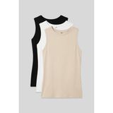 TOMMY LIFE Slim Fit Basic O Yaka 3lü Paket Siyah-Beyaz-Bej Kadın Atlet - 97313 - Siyah - Beyaz - Bej
