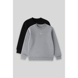 TOMMY LIFE Standart Fit 2li Paket Siyah-Gri Melanj Erkek Çocuk Sweatshirt - 11232