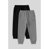 TOMMY LIFE Standart Fit Basic 2li Paket Siyah-Gri Melanj Erkek Çocuk Eşofman Alt - 11224