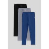 TOMMY LIFE Standart Fit Basic 3lü Paket Siyah-Gri-İndigo Kız Çocuk Tayt - 75047