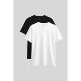 TOMMY LIFE Standart Fit Basic O Yaka 2li Paket Siyah-Beyaz Kadın T-Shirt - 97311