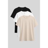 TOMMY LIFE Standart Fit Basic O Yaka 3lü Paket Siyah-Beyaz-Bej Kadın T-Shirt - 97311