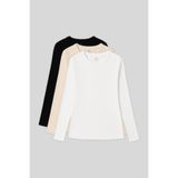 TOMMY LIFE Standart Fit Basic O Yaka 3lü Paket Siyah-Beyaz-Bej Kadın T-Shirt - 97312