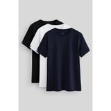 TOMMY LIFE Standart Fit Basic O Yaka 3lü Paket Siyah-Beyaz-Lacivert Erkek T-Shirt 87911