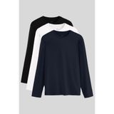 TOMMY LIFE Standart Fit Basic O Yaka 3lü Paket Siyah-Beyaz-Lacivert Erkek T-Shirt 87997