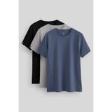 TOMMY LIFE Standart Fit Basic O Yaka 3lü Paket Siyah-Petrol-Taş Erkek T-Shirt - 87911