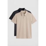Tommy Life Standart Fit Basic Polo Yaka 2li Paket Antrasit-Bej Erkek T-Shirt - 87748 - Bej - Antrasit - 2XL