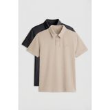 Tommy Life Standart Fit Basic Polo Yaka 2li Paket Antrasit-Bej Erkek T-Shirt - 87748 - Bej - Antrasit - XL