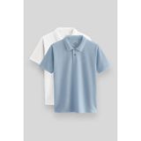 Tommy Life Standart Fit Basic Polo Yaka 2li Paket Beyaz-Buz Mavi Erkek T-Shirt - 87748 - Beyaz - Buz Mavi