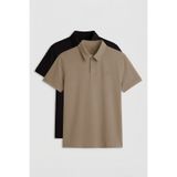 TOMMY LIFE Standart Fit Basic Polo Yaka 2li Paket Siyah-Koyu Bej Erkek T-Shirt - 87748