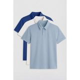 Tommy Life Standart Fit Basic Polo Yaka 3lü Paket Ekru-Buz Mavi-Parlament Erkek T-Shirt - 87768