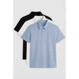 TOMMY LIFE Standart Fit Basic Polo Yaka 3lü Paket Siyah-Beyaz-Buz Mavi Erkek T-Shirt 87748