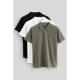 TOMMY LIFE Standart Fit Basic Polo Yaka 3lü Paket Siyah-Beyaz-Çağla Erkek T-Shirt 87768