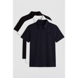 TOMMY LIFE Standart Fit Basic Polo Yaka 3lü Paket Siyah-Beyaz-Lacivert Erkek T-Shirt 87748
