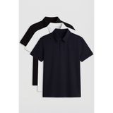 TOMMY LIFE Standart Fit Basic Polo Yaka 3lü Paket Siyah-Beyaz-Lacivert Erkek T-Shirt 87768