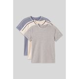 TOMMY LIFE Standart Fit O Yaka 3lü Paket Koyu Mavi-Ekru-Gri Melanj Kız Çocuk T-Shirt - 75177